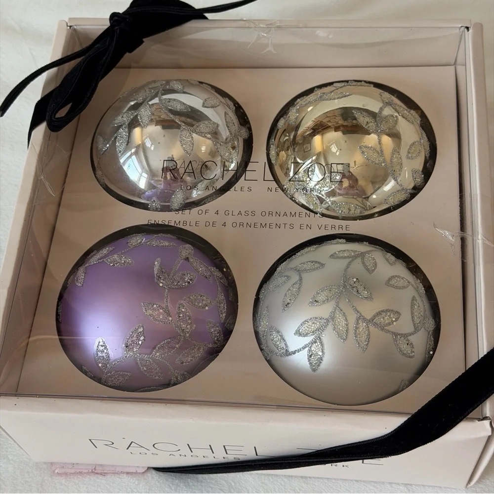 Rachel Zoe Silver Gold and Lavender Glass Ornament Collection, Set of 4